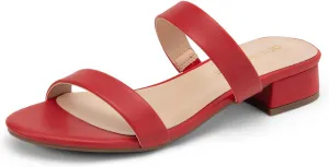 DREAM PAIRS Women's Slides Heels Slip On Low Block Sandals Two Strap Open Round Toe Chunky Casual Summer Mules Shoes