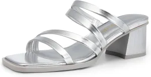 DREAM PAIRS Women's Strappy Heels Block Open Toe Low Heel Chunky Mules Sandals Dress Shoes