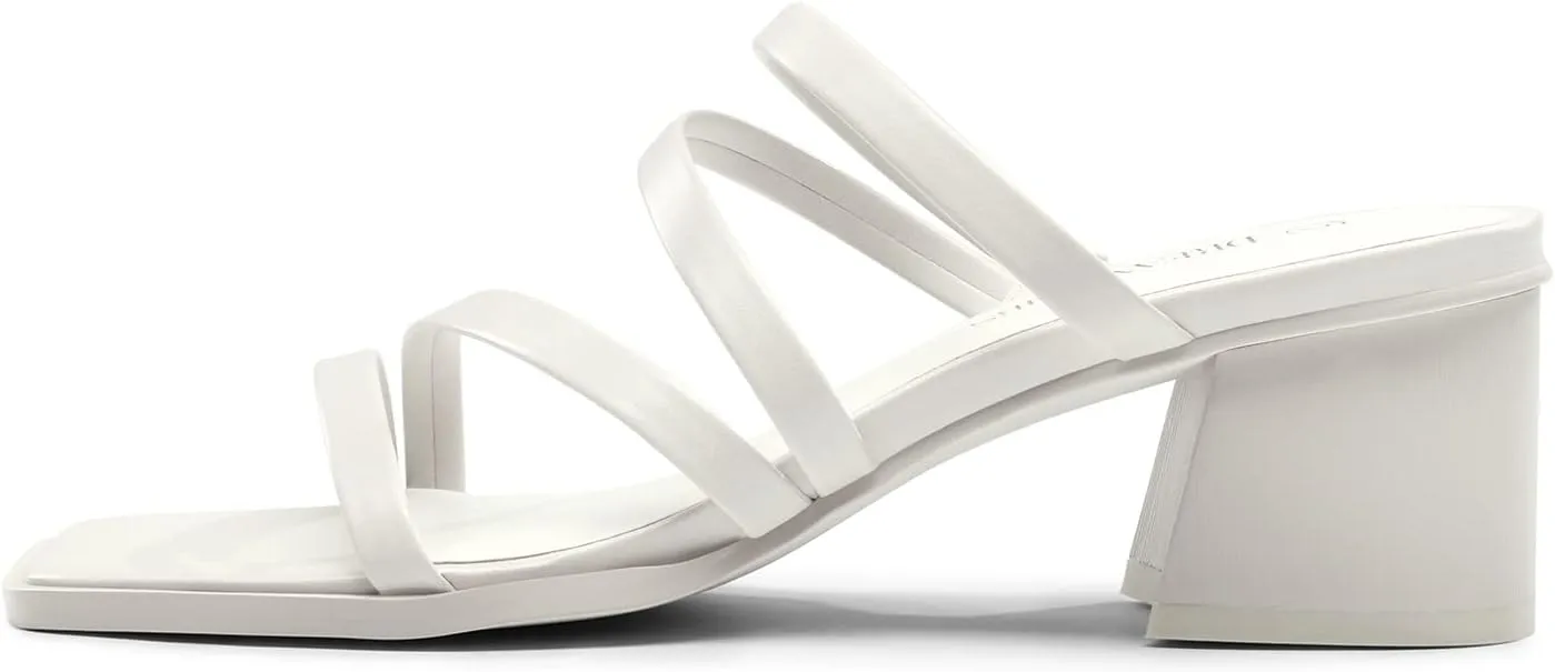 DREAM PAIRS Women's Strappy Heels Block Open Toe Low Heel Chunky Mules Sandals Dress Shoes
