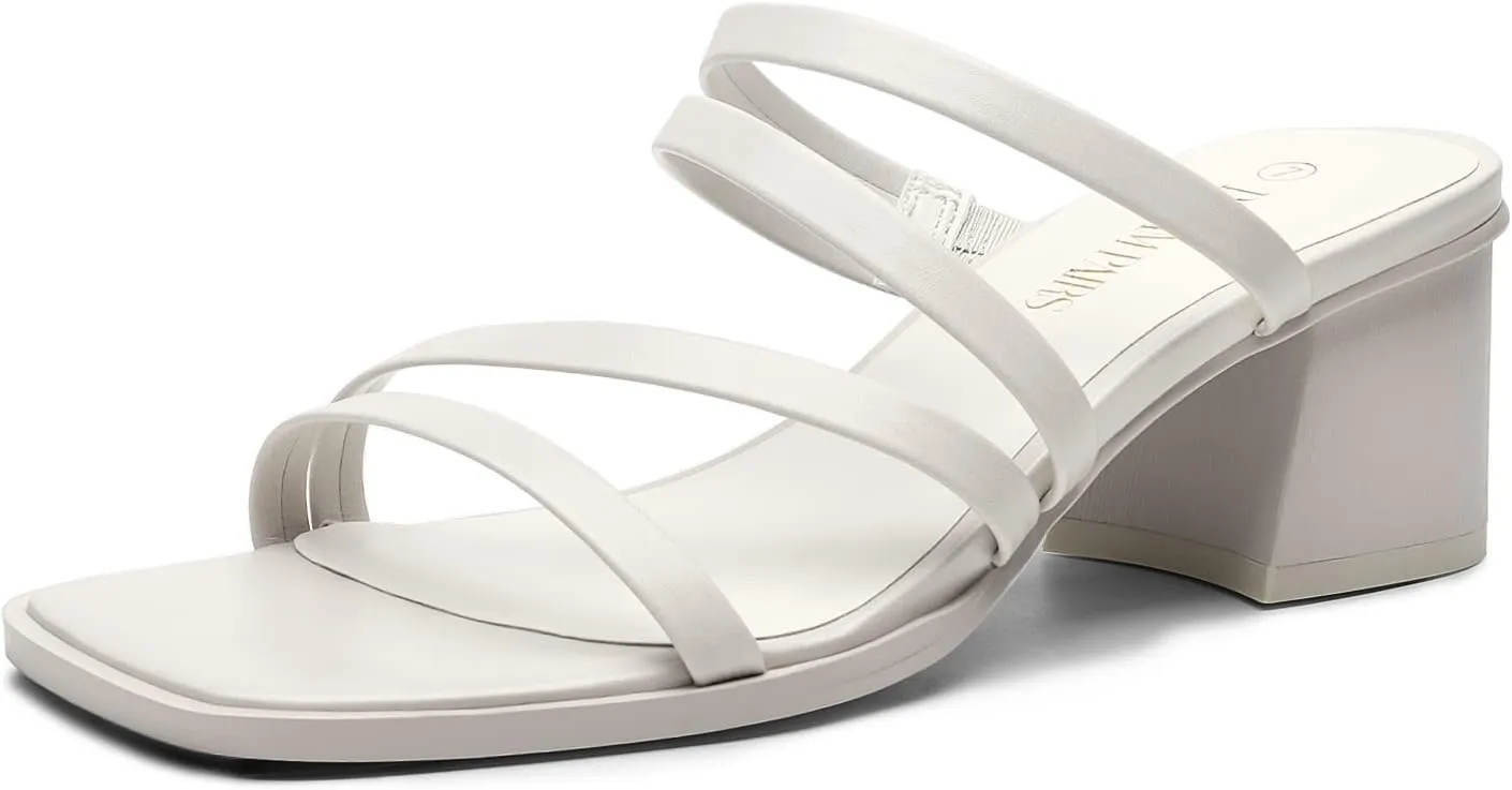 DREAM PAIRS Women's Strappy Heels Block Open Toe Low Heel Chunky Mules Sandals Dress Shoes