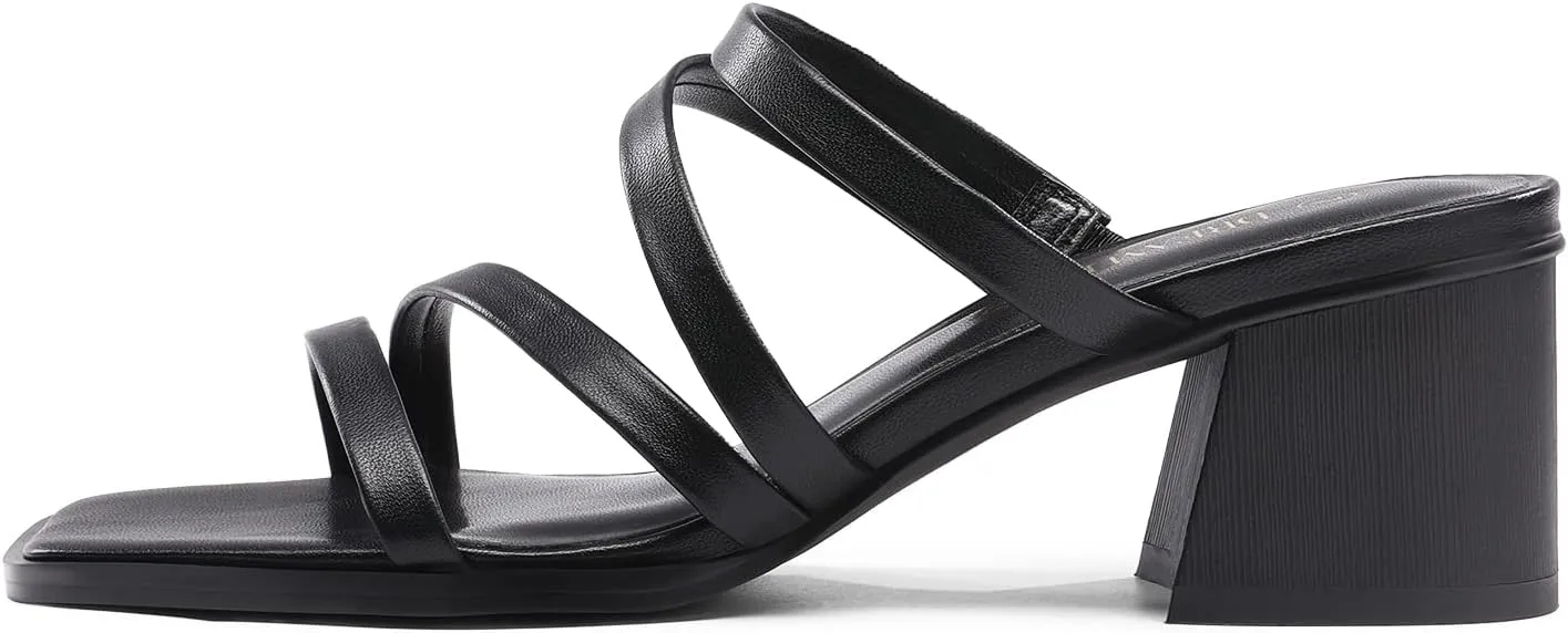 DREAM PAIRS Women's Strappy Heels Block Open Toe Low Heel Chunky Mules Sandals Dress Shoes