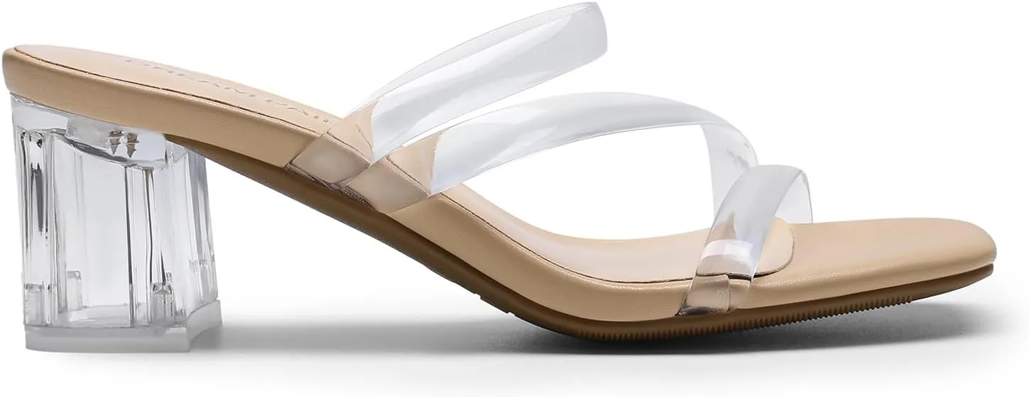 DREAM PAIRS Women's Strappy Heels Open Toe Low Chunky Heel Slip On Mules Square Block Sandals Dress Shoes