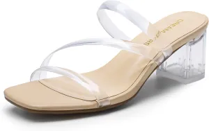 DREAM PAIRS Women's Strappy Heels Open Toe Low Chunky Heel Slip On Mules Square Block Sandals Dress Shoes