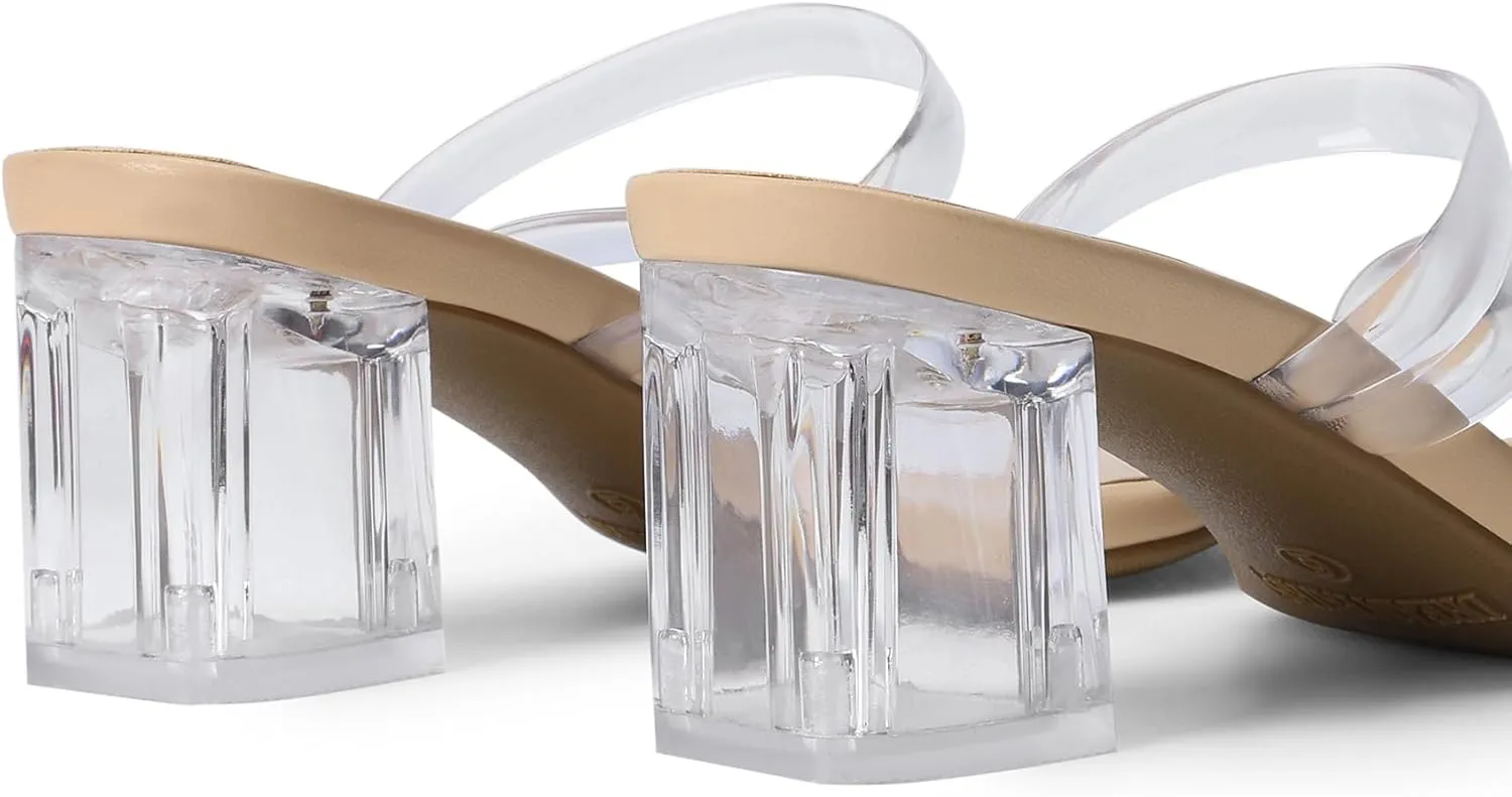 DREAM PAIRS Women's Strappy Heels Open Toe Low Chunky Heel Slip On Mules Square Block Sandals Dress Shoes