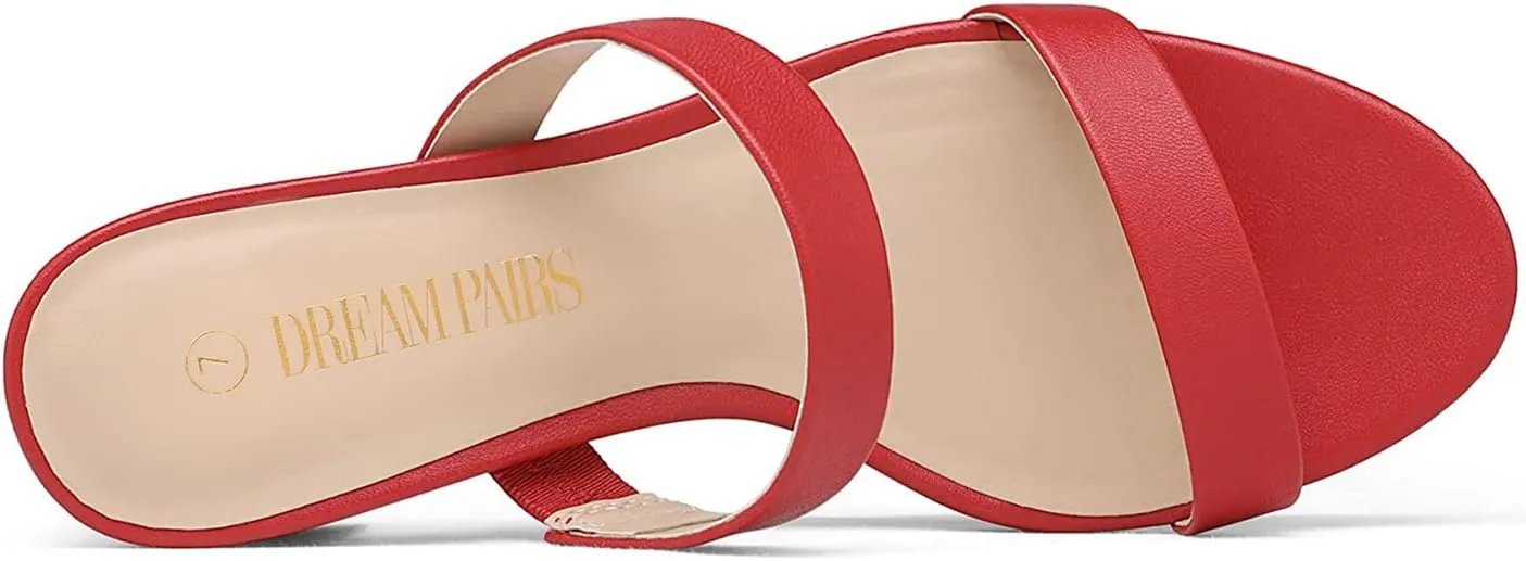 DREAM PAIRS Women's Two Strap Open Toe Low Block Chunky Heels Sandals Dress Pumps Casual Summer Mules Shoes