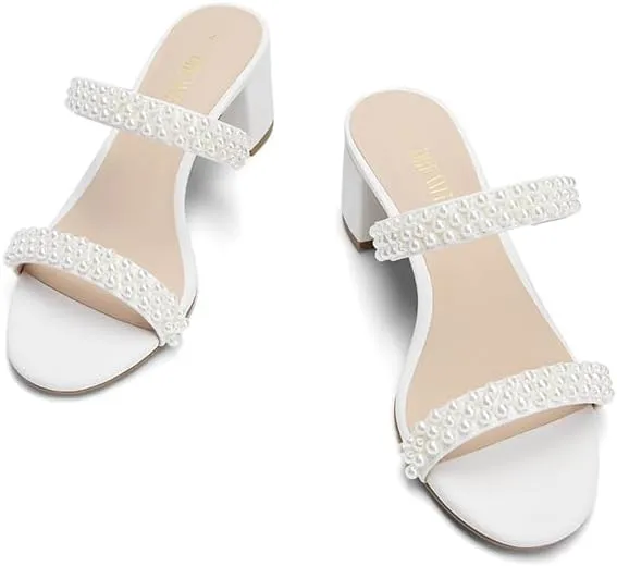 DREAM PAIRS Women's Two Strap Open Toe Low Block Chunky Heels Sandals Dress Pumps Casual Summer Mules Shoes