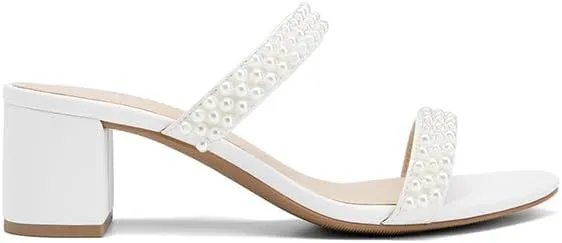 DREAM PAIRS Women's Two Strap Open Toe Low Block Chunky Heels Sandals Dress Pumps Casual Summer Mules Shoes