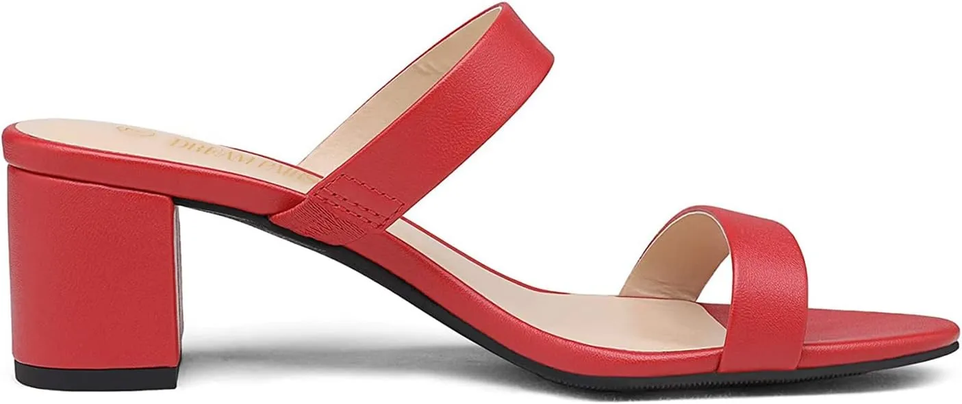 DREAM PAIRS Women's Two Strap Open Toe Low Block Chunky Heels Sandals Dress Pumps Casual Summer Mules Shoes