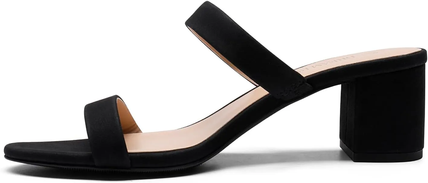 DREAM PAIRS Women's Two Strap Open Toe Low Block Chunky Heels Sandals Dress Pumps Casual Summer Mules Shoes