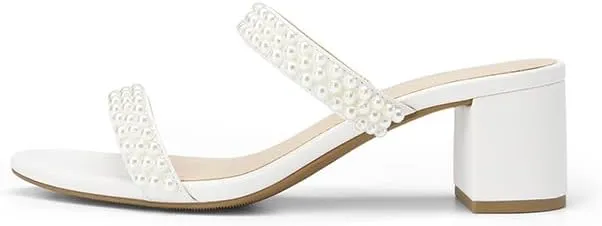 DREAM PAIRS Women's Two Strap Open Toe Low Block Chunky Heels Sandals Dress Pumps Casual Summer Mules Shoes