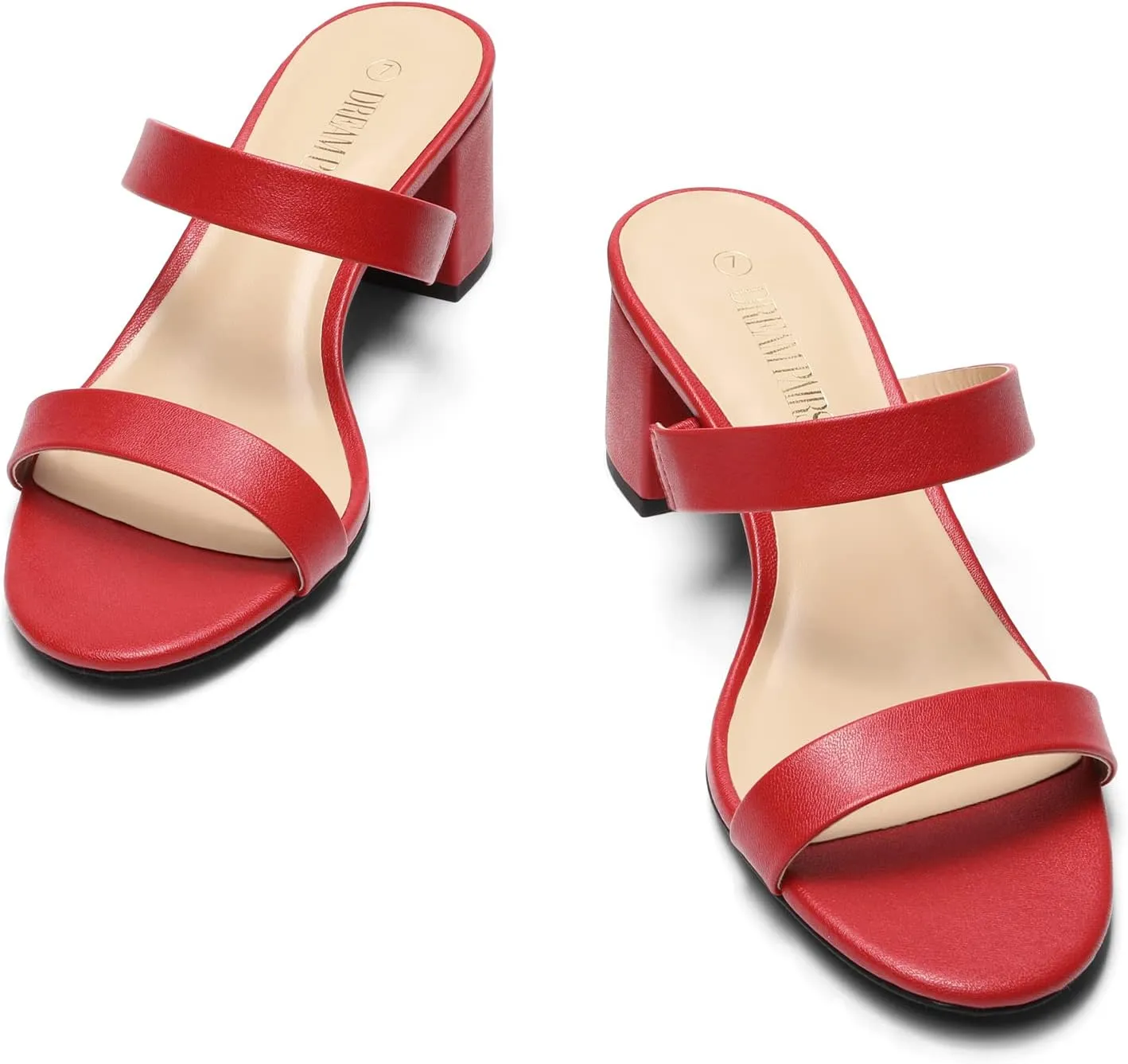 DREAM PAIRS Women's Two Strap Open Toe Low Block Chunky Heels Sandals Dress Pumps Casual Summer Mules Shoes