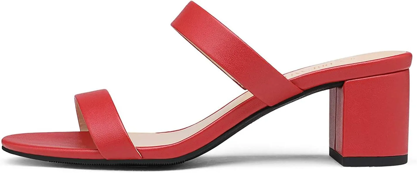 DREAM PAIRS Women's Two Strap Open Toe Low Block Chunky Heels Sandals Dress Pumps Casual Summer Mules Shoes