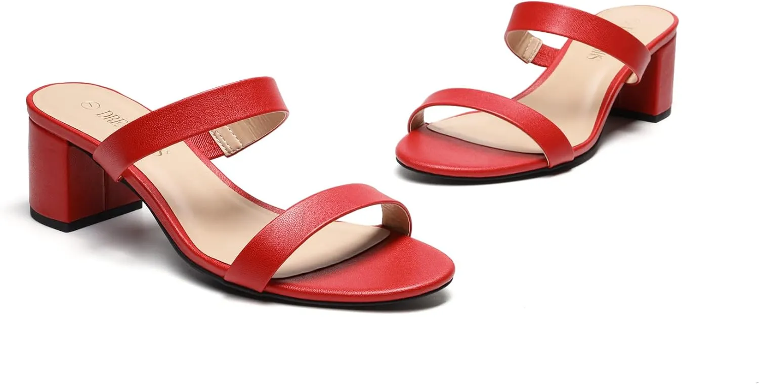 DREAM PAIRS Women's Two Strap Open Toe Low Block Chunky Heels Sandals Dress Pumps Casual Summer Mules Shoes