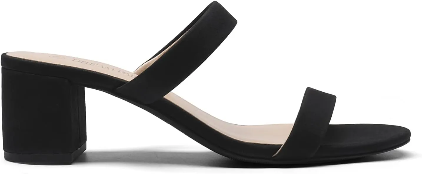 DREAM PAIRS Women's Two Strap Open Toe Low Block Chunky Heels Sandals Dress Pumps Casual Summer Mules Shoes