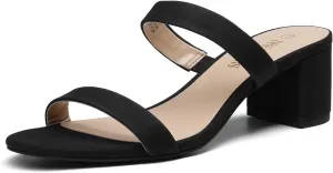 DREAM PAIRS Women's Two Strap Open Toe Low Block Chunky Heels Sandals Dress Pumps Casual Summer Mules Shoes