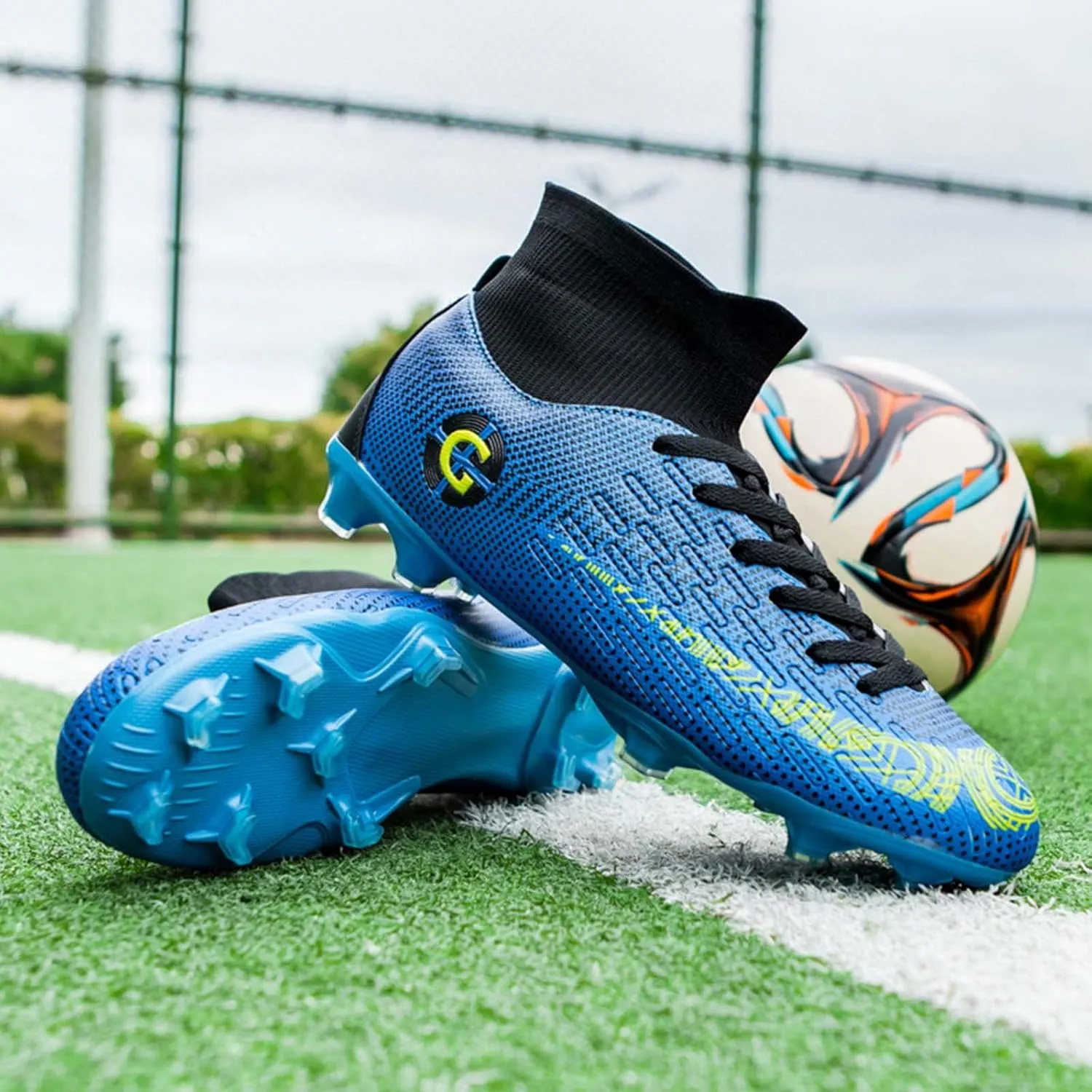 Eliogn Men's Turf Soccer Cleats Youth Athletic Firm Ground High-Top Football Boots