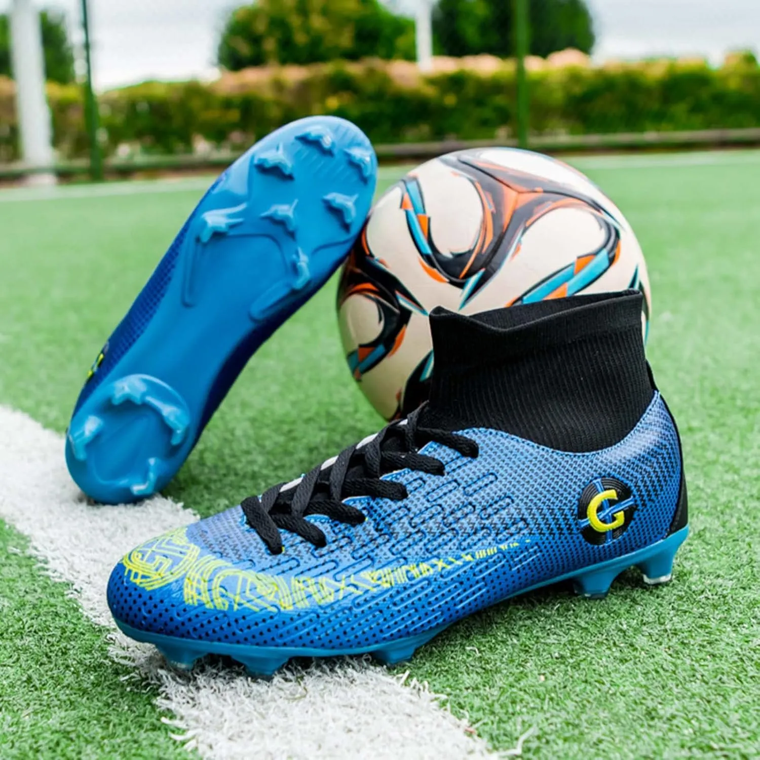 Eliogn Men's Turf Soccer Cleats Youth Athletic Firm Ground High-Top Football Boots