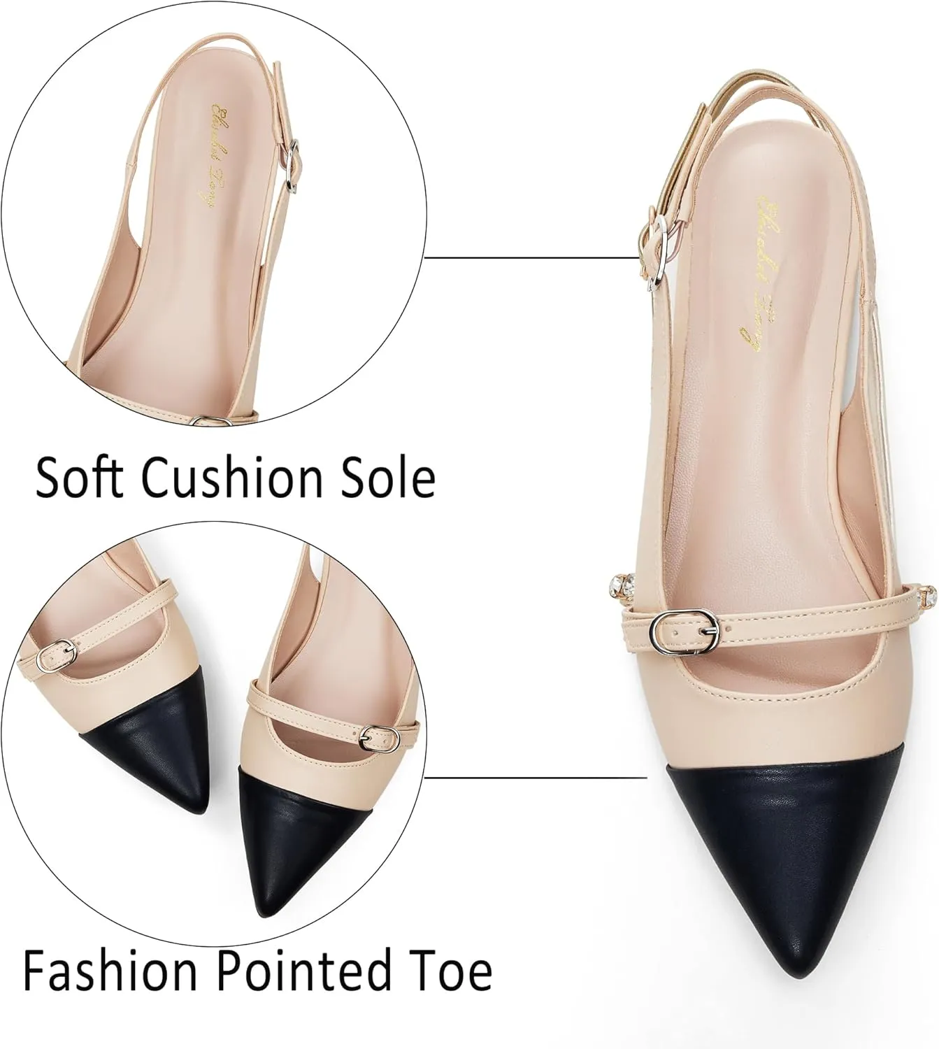 Elisabet Tang Women Slingback Flats with Rhinestone Pointed Toe Flats for Women Dressy Shoes