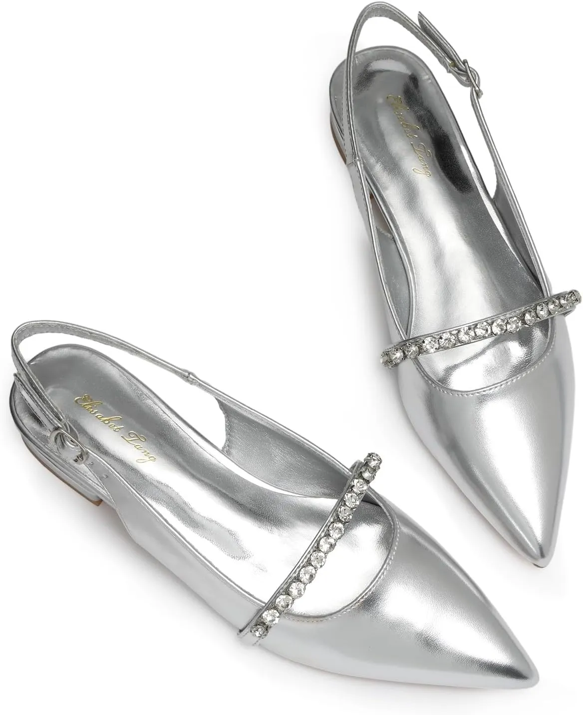 Elisabet Tang Women Slingback Flats with Rhinestone Pointed Toe Flats for Women Dressy Shoes