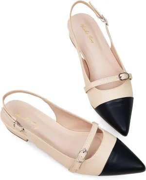 Elisabet Tang Women Slingback Flats with Rhinestone Pointed Toe Flats for Women Dressy Shoes