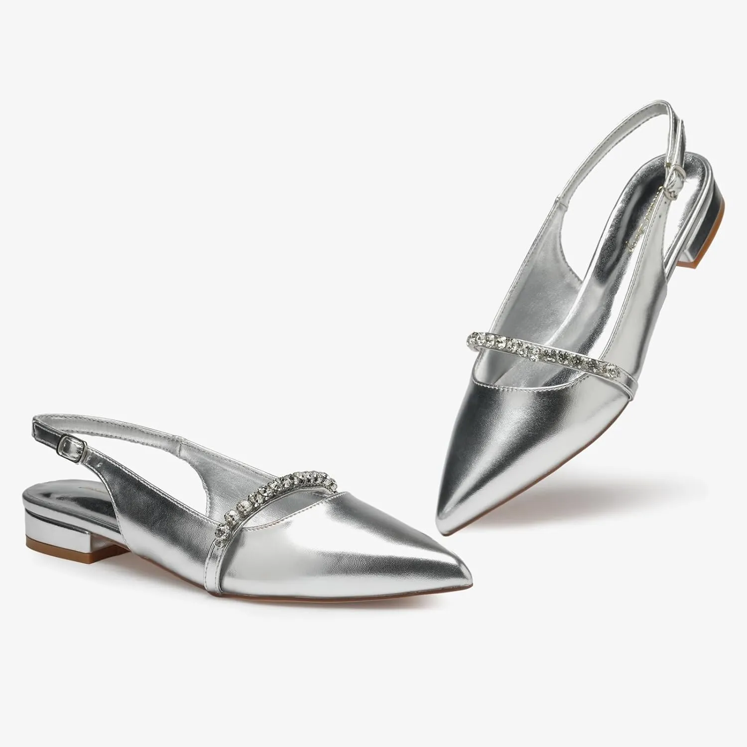 Elisabet Tang Women Slingback Flats with Rhinestone Pointed Toe Flats for Women Dressy Shoes