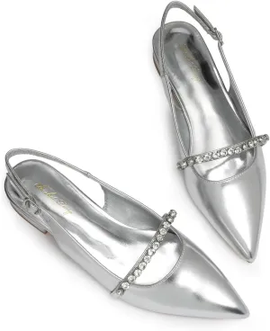 Elisabet Tang Women Slingback Flats with Rhinestone Pointed Toe Flats for Women Dressy Shoes