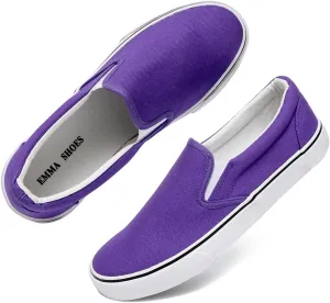 Emma Shoes Women's Slip Ons Sneakers, Low Top Flats, Casual Canvas, Memory Foam Insole, Purple Size 10