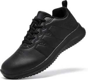ENLEN&BENNA Non Slip Shoes for Women Food Service, Kitchen Chef Oil-Proof Slip Resistant Work Shoes Waterproof Comfort Lightweight Sneakers with Lace Up Black