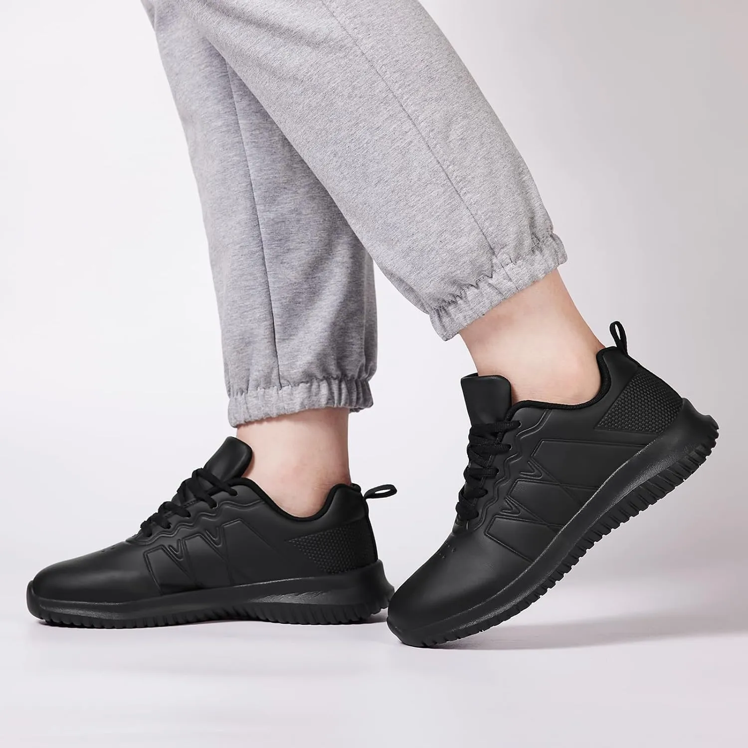 ENLEN&BENNA Non Slip Shoes for Women Food Service, Kitchen Chef Oil-Proof Slip Resistant Work Shoes Waterproof Comfort Lightweight Sneakers with Lace Up Black