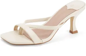 Ermonn Womens Square Open Toe Heels Sandals Slides Thong Stiletto Backless Slip on Slippers Shoes