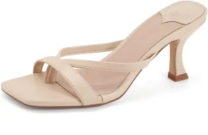 Ermonn Womens Square Open Toe Heels Sandals Slides Thong Stiletto Backless Slip on Slippers Shoes