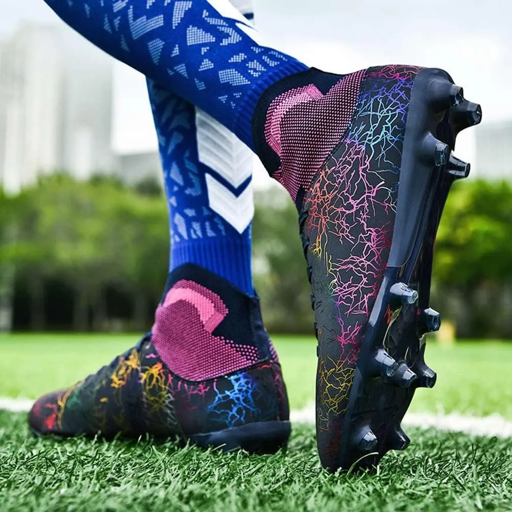 ESXGED Womens High Top Lightweight Soccer Cleats Mens Comfy Football Boots Spikes Shoes Training Sports Sneakers