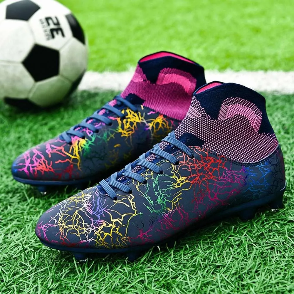 ESXGED Womens High Top Lightweight Soccer Cleats Mens Comfy Football Boots Spikes Shoes Training Sports Sneakers