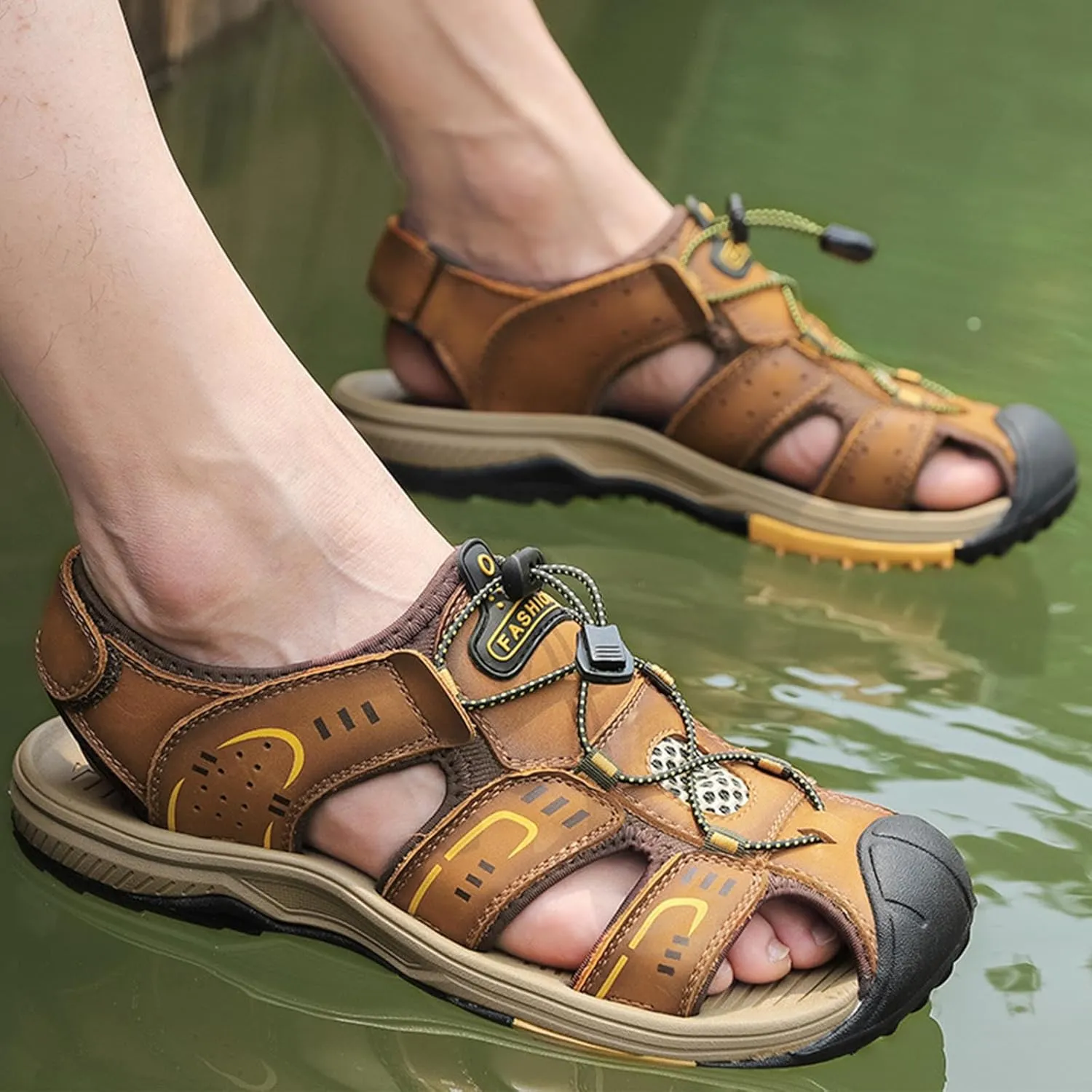 Fashion Casual Soft Sport Sandals for Men, Handmade Closed Toe Beach Shoes, Summer Fisherman Shoes