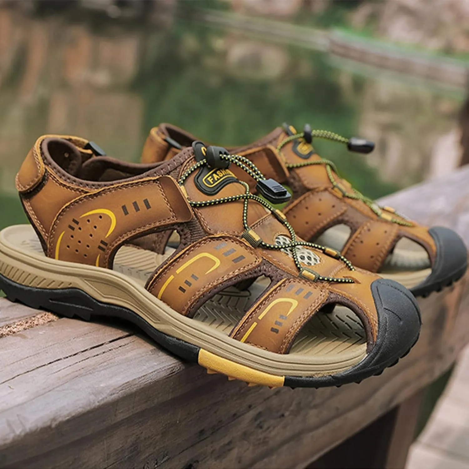 Fashion Casual Soft Sport Sandals for Men, Handmade Closed Toe Beach Shoes, Summer Fisherman Shoes