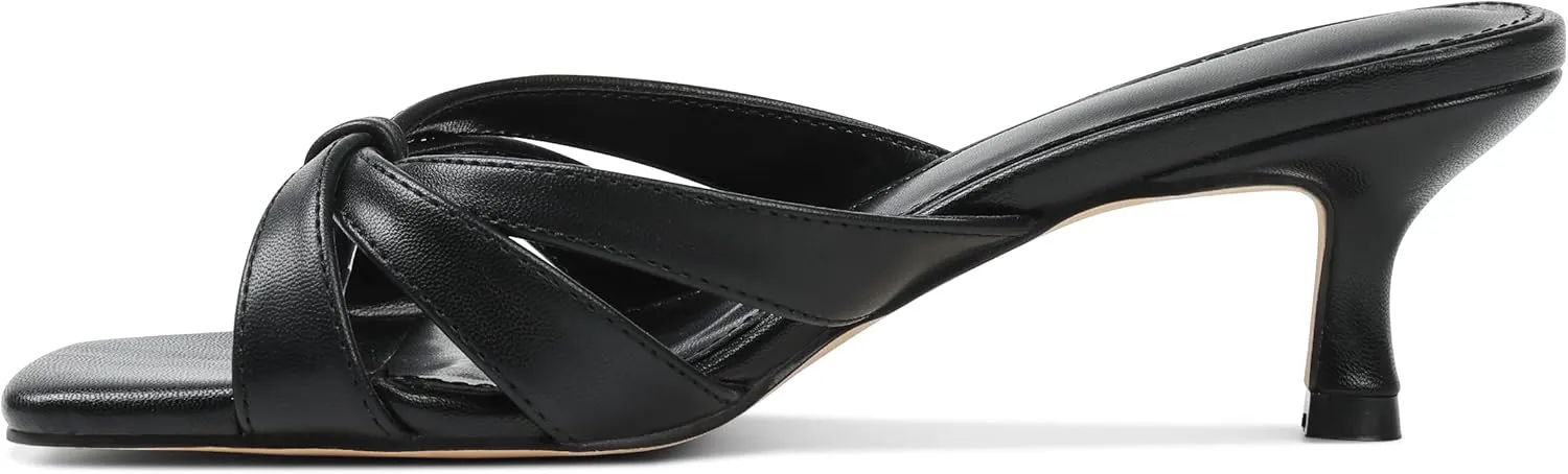 femflame Black Kitten Heels for Women Flip Flops Strappy Heels Summer Square Open Toe Slides Mules Low Heels Women's Heeled dressy Sandals