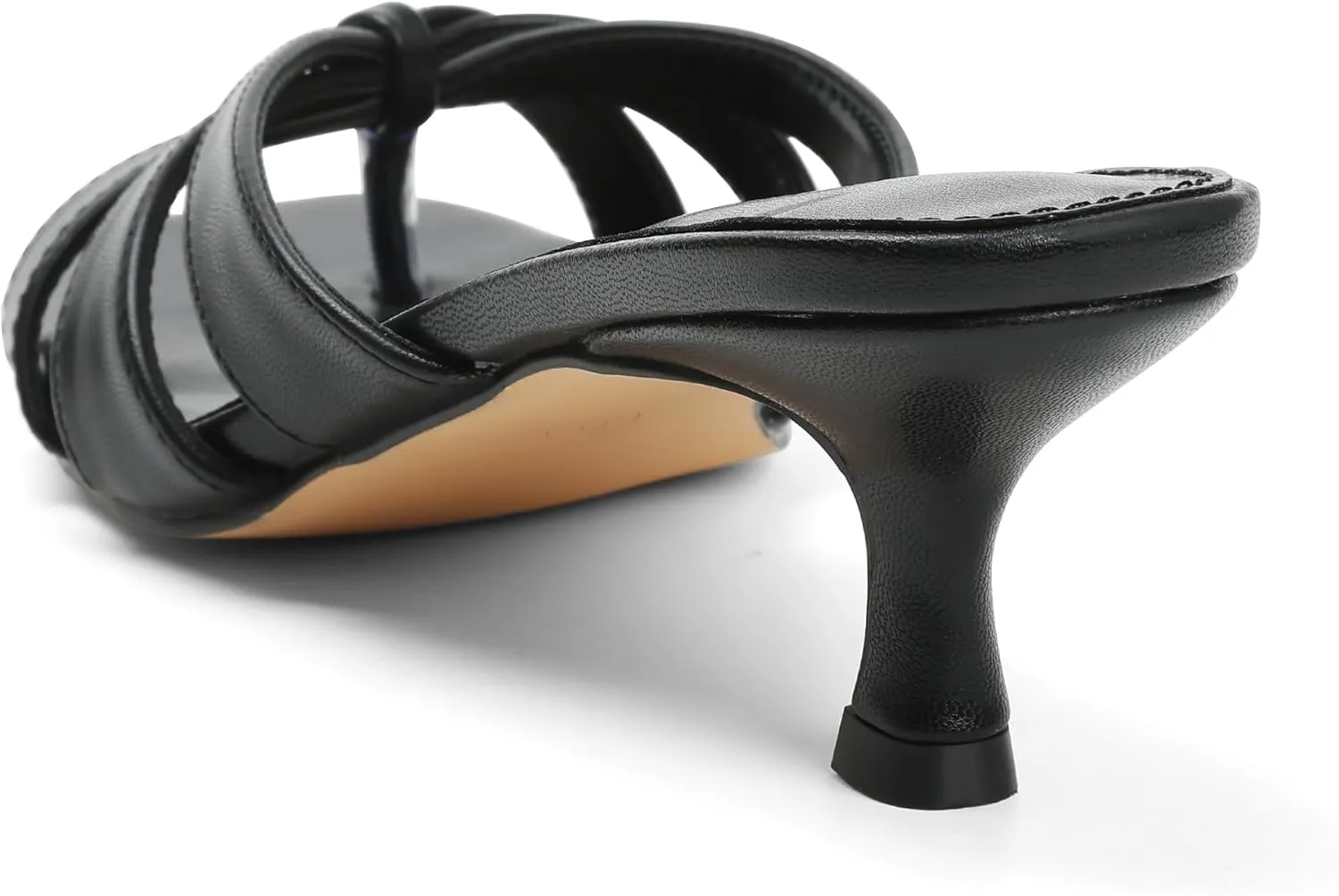 femflame Black Kitten Heels for Women Flip Flops Strappy Heels Summer Square Open Toe Slides Mules Low Heels Women's Heeled dressy Sandals