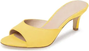Fericzot Low Heel Mules Slip on Kitten Peep Toe Sandals Dress Pump Slides Backless Slingback Summer Slipper for Women