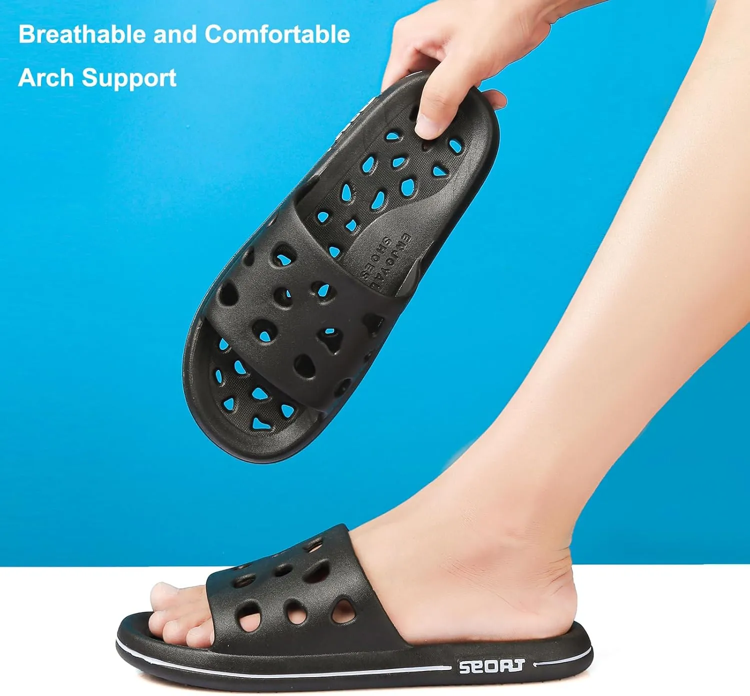 FINLEEO Shower Sandals with Drainage Holes - Quick Drying Bathroom & Gym Slippers for Men and Women
