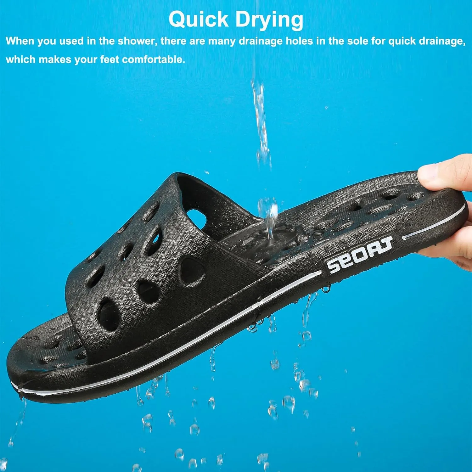 FINLEEO Shower Sandals with Drainage Holes - Quick Drying Bathroom & Gym Slippers for Men and Women
