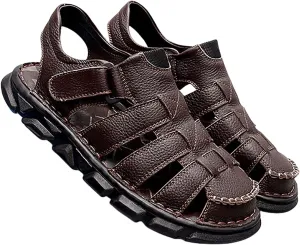 Fisherman Sandals Men's Causal Leather Outdoor Sport Walking Hiking Loafers Summer Beach Sandals Closed Toe