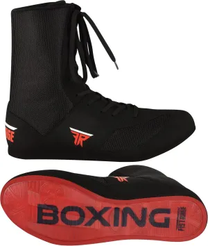FISTRAGE Leather Kick Boxing Shoes Fighting Sports Master Training Mesh Unisex Pro Men's and Youth Genuine Boot Light Weight | Black Color Boxing Shoes for Adults