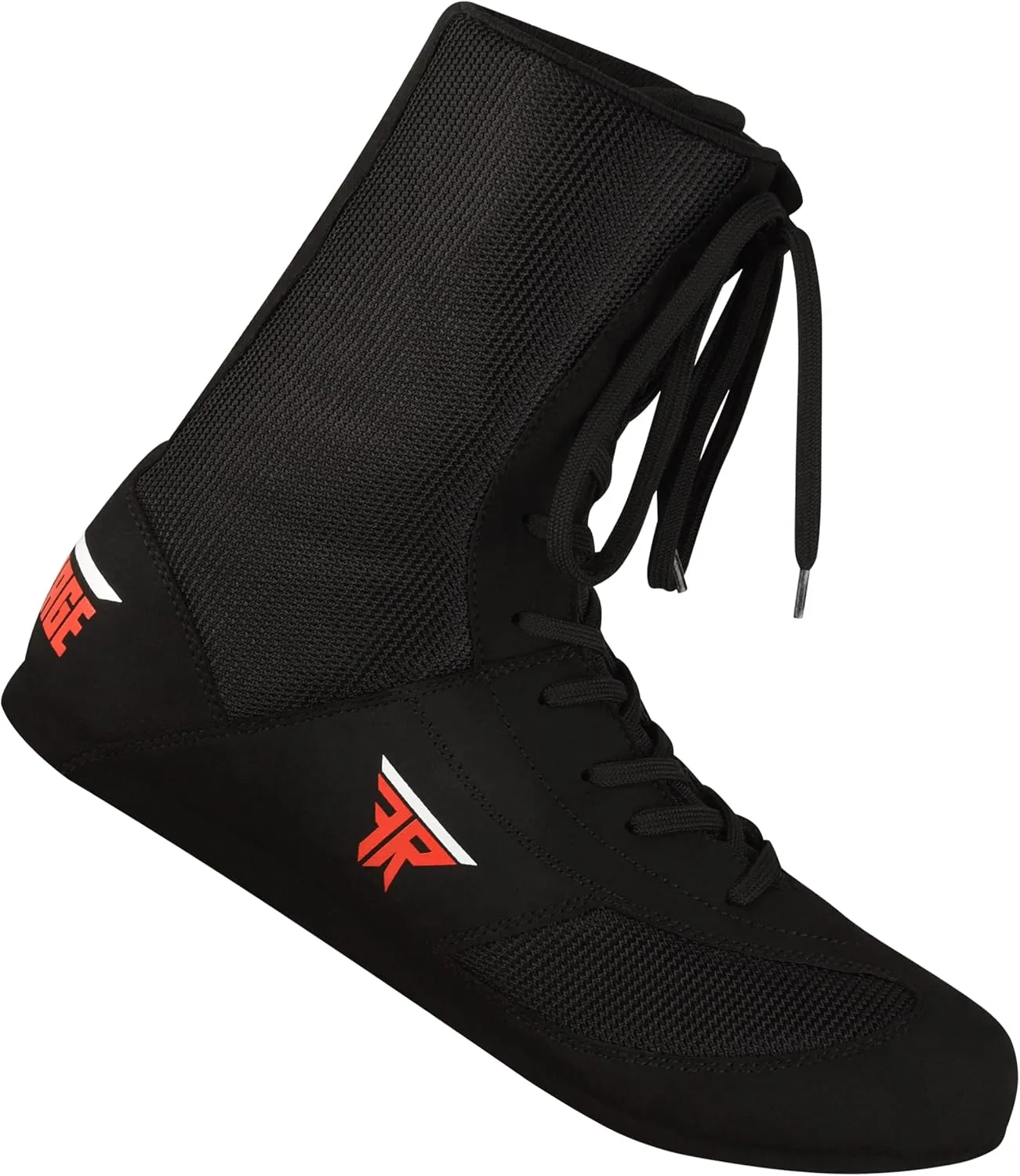 FISTRAGE Leather Kick Boxing Shoes Fighting Sports Master Training Mesh Unisex Pro Men's and Youth Genuine Boot Light Weight | Black Color Boxing Shoes for Adults