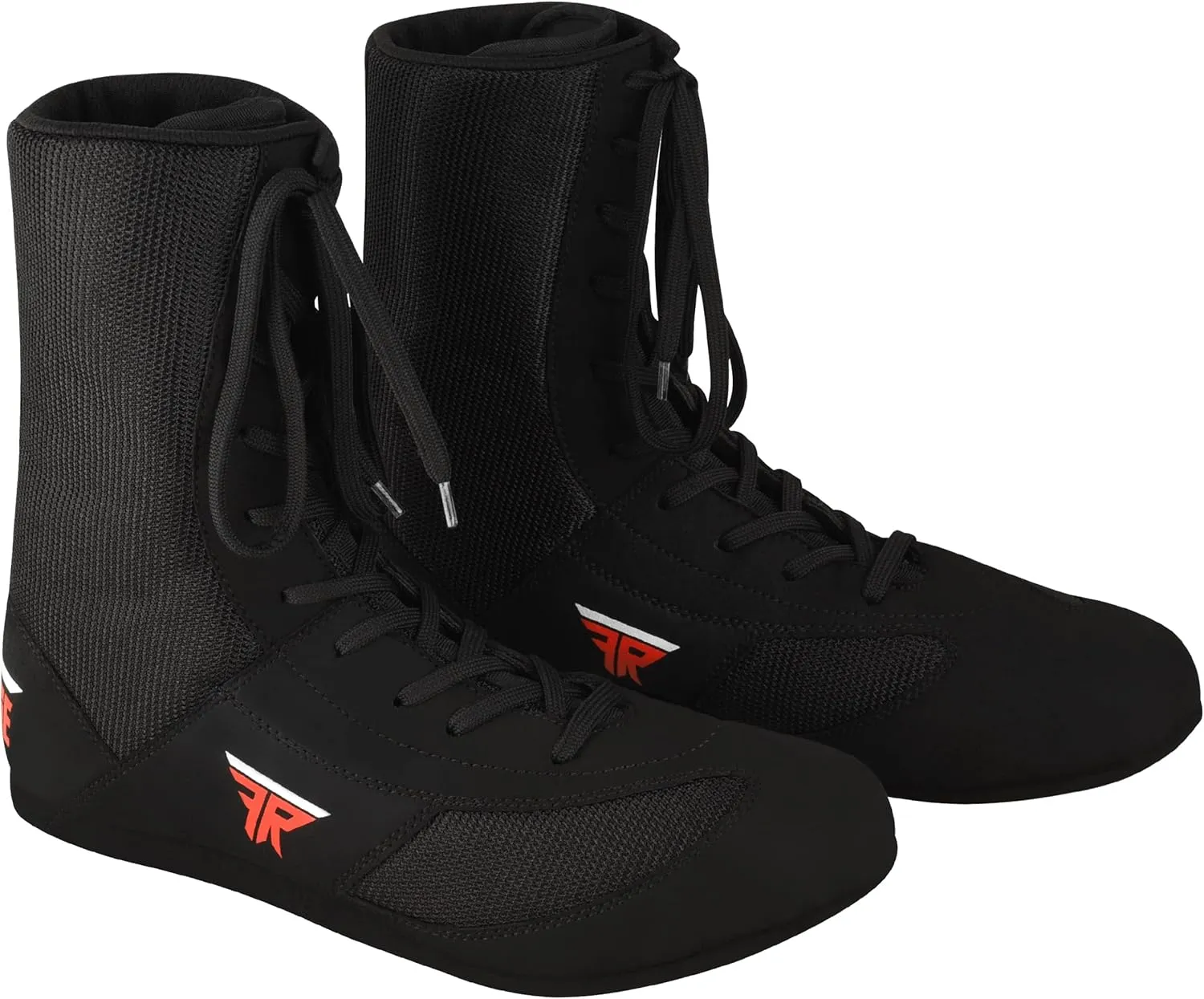 FISTRAGE Leather Kick Boxing Shoes Fighting Sports Master Training Mesh Unisex Pro Men's and Youth Genuine Boot Light Weight | Black Color Boxing Shoes for Adults