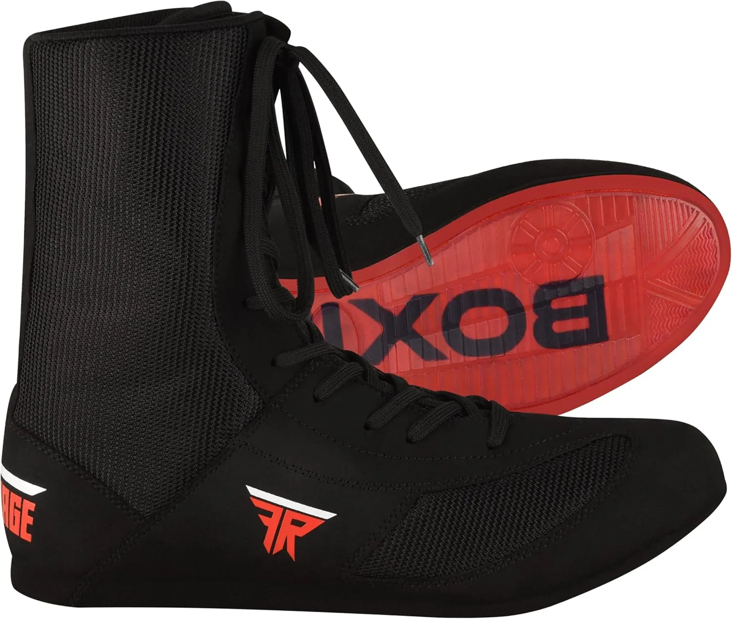 FISTRAGE Leather Kick Boxing Shoes Fighting Sports Master Training Mesh Unisex Pro Men's and Youth Genuine Boot Light Weight | Black Color Boxing Shoes for Adults