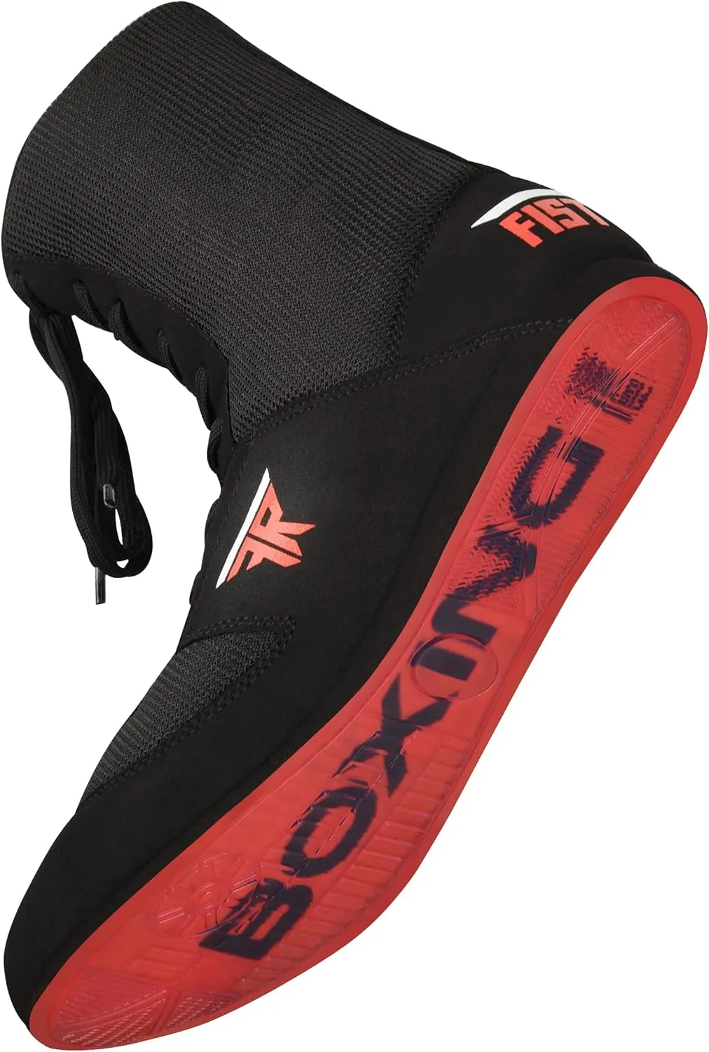 FISTRAGE Leather Kick Boxing Shoes Fighting Sports Master Training Mesh Unisex Pro Men's and Youth Genuine Boot Light Weight | Black Color Boxing Shoes for Adults