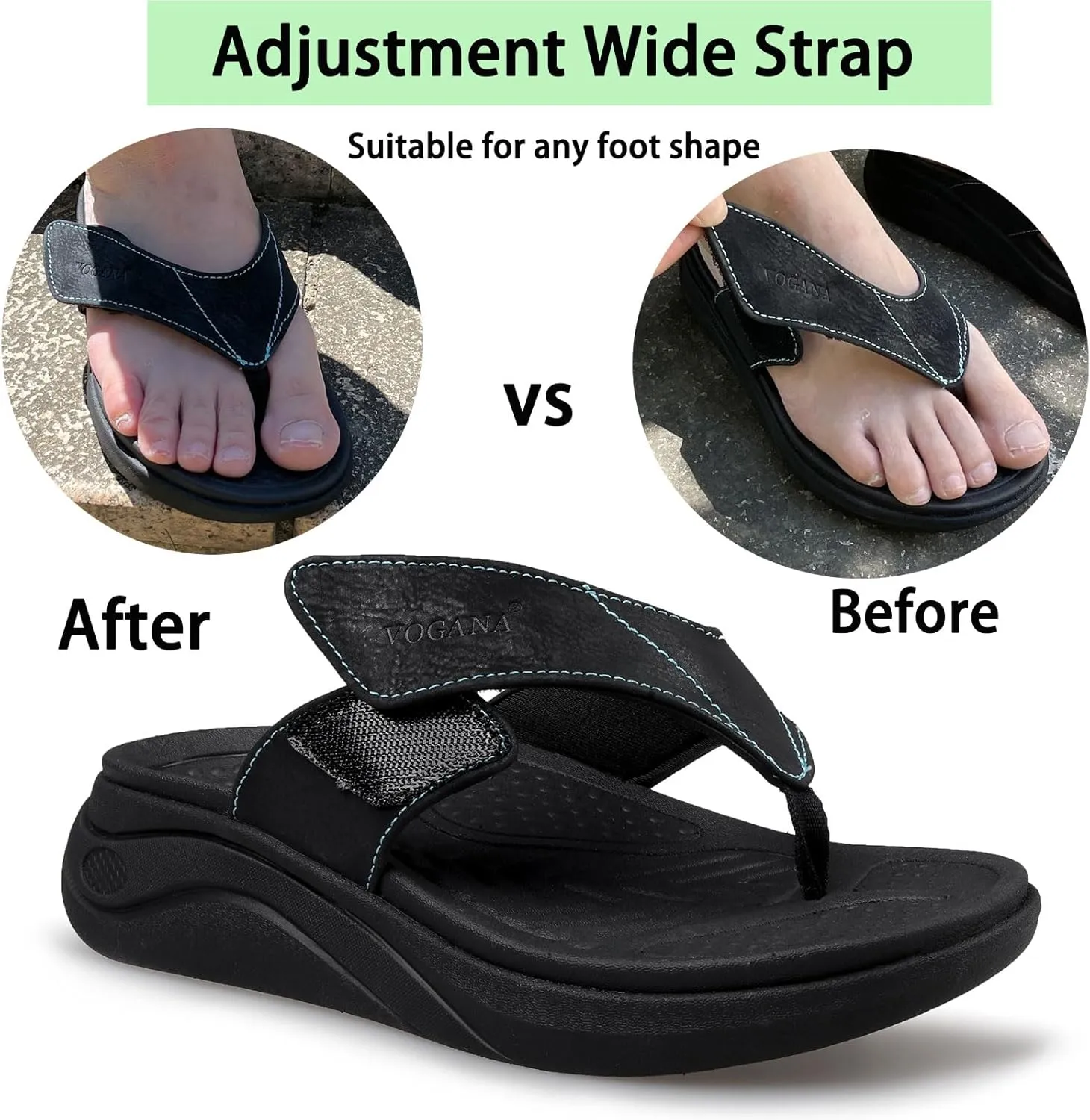Flip Flops for Women with Adjustable Width Arch Support Thong Sandals for Plantar Fasciitis Swollen Feet Pain Relief Neuropathy