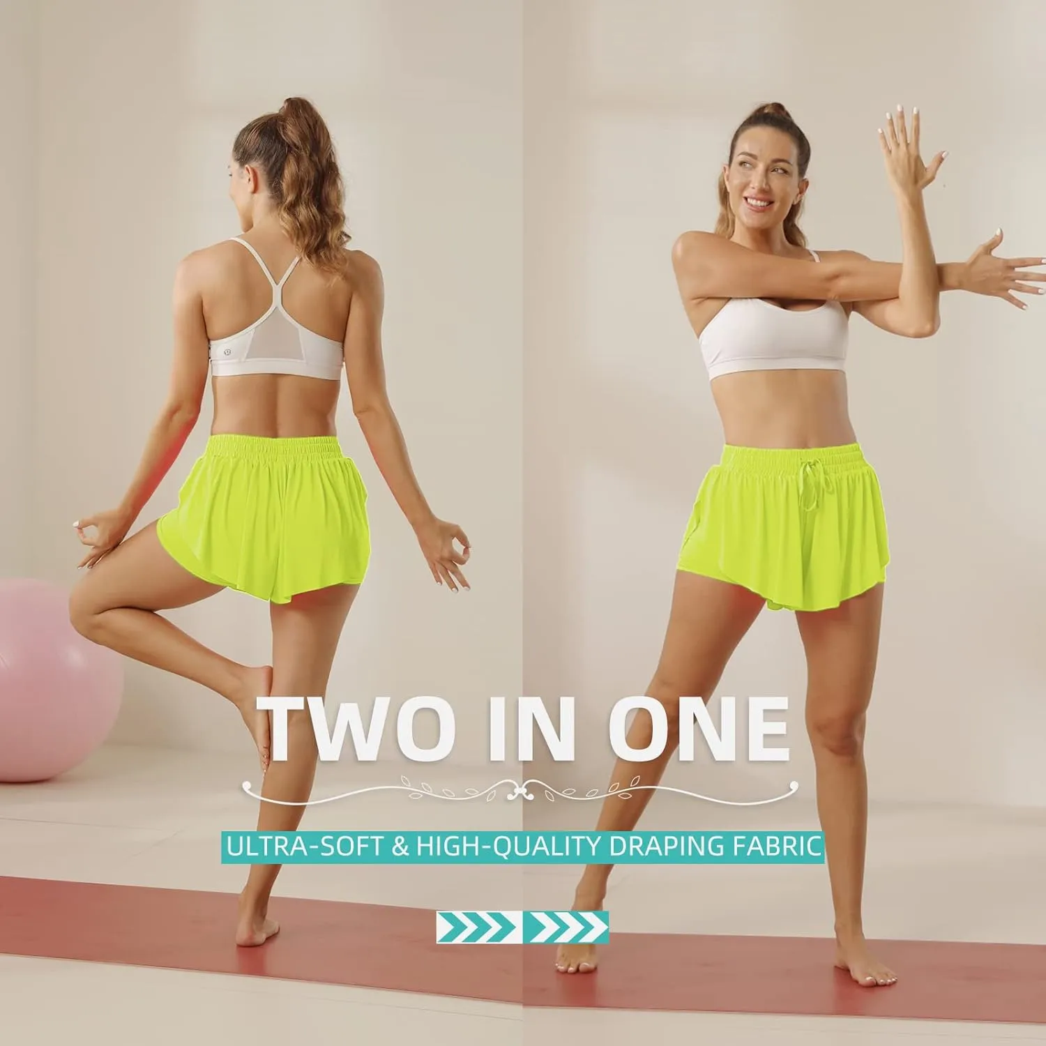Flowy Athletic Shorts for Women Running Tennis Butterfly Shorts Girls 2-in-1 Double Layer Quick-Drying Comfy Shorts