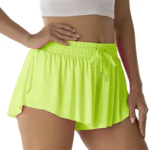 Flowy Athletic Shorts for Women Running Tennis Butterfly Shorts Girls 2-in-1 Double Layer Quick-Drying Comfy Shorts