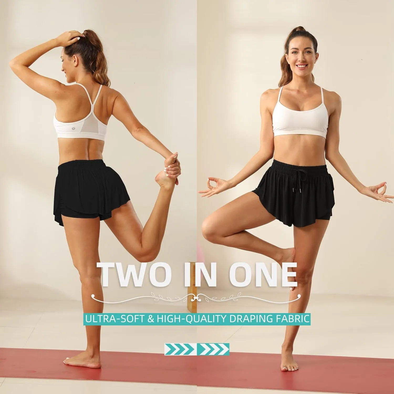 Flowy Athletic Shorts for Women Running Tennis Butterfly Shorts Girls 2-in-1 Double Layer Quick-Drying Comfy Shorts